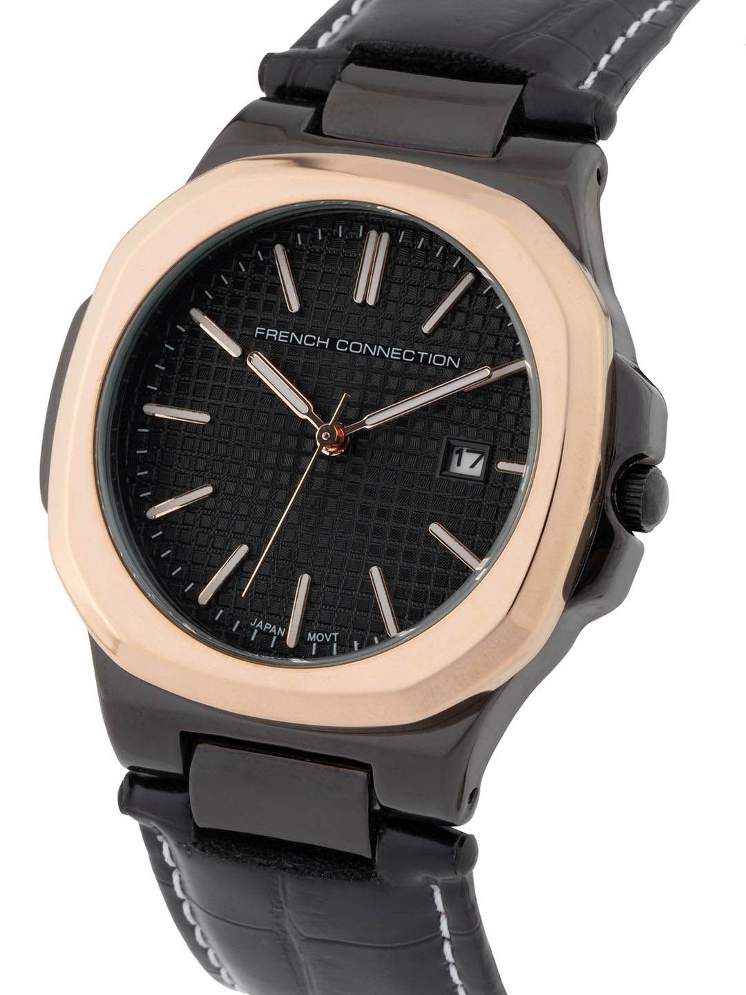 Sambungan Perancis Lelaki Dial & Gaya Gaya Kulit Tali Analog Watch- FCB2BL
