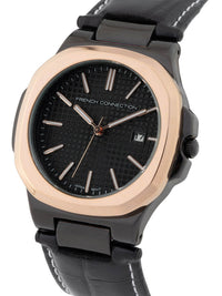 Sambungan Perancis Lelaki Dial & Gaya Gaya Kulit Tali Analog Watch- FCB2BL