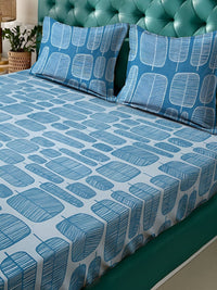 KLOTTHE Turquoise Blue Geometric Cotton 300 TC King Cadar Halus dengan 2 Sarung Bantal-98 x 89 inci