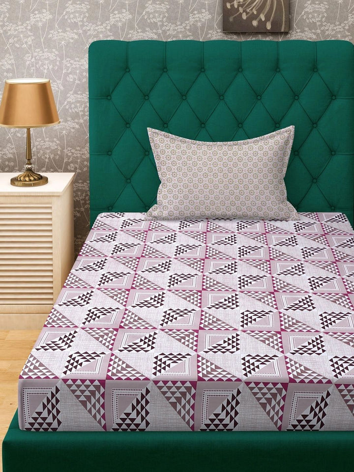 Moda Rapido X KLOTTHE Pink Geometric 400 TC Single Bedsheet with 1 Pillow Covers