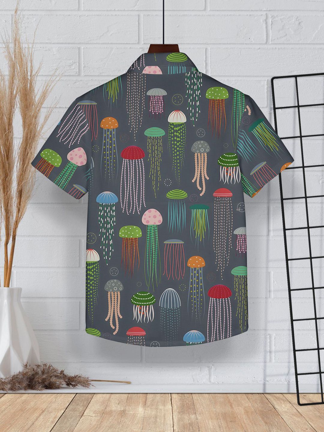 HELLCAT Boys Conversational Print Cotton Curved Hemline Opaque Casual Shirt