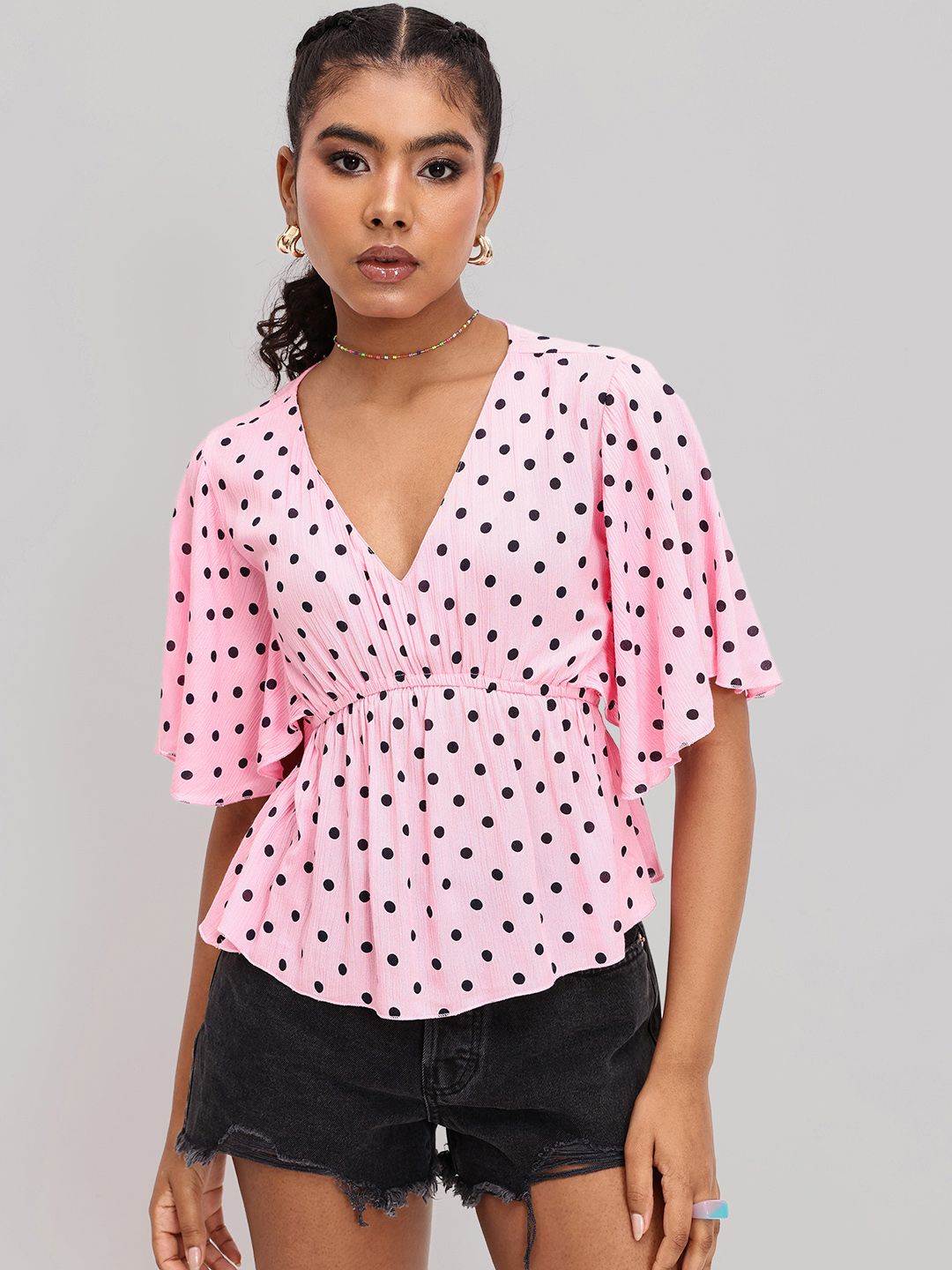 DressBerry Retro Replay Polka Dot Empire Style Top
