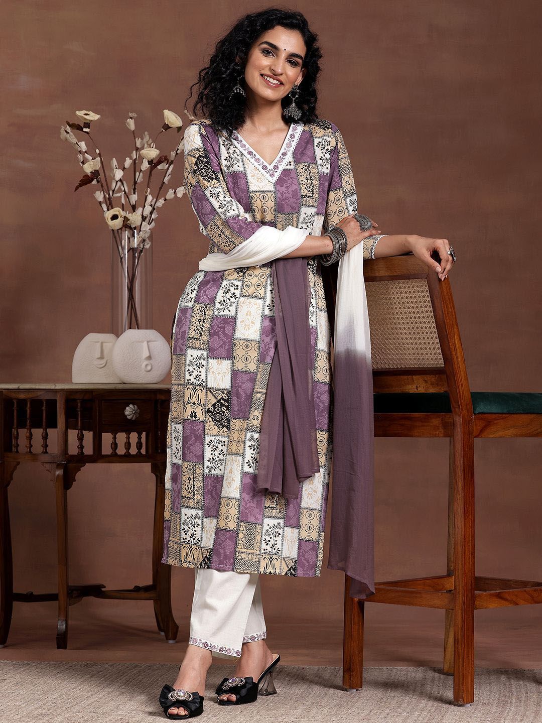 Libas Women Ethnic Motifs Printed Regular Thread Work Pure Cotton Kurta with Trousers
