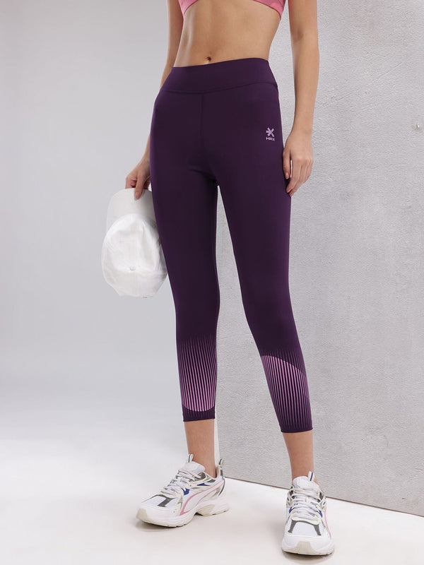 HRX by Hrithik Roshan Women Mid-Rise Striped Detail Rapid-Dry Lifestyle Tights