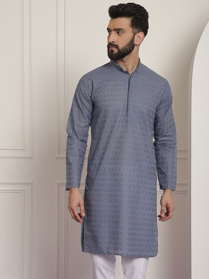 SOJANYA Motif Etnik Sulam Kurta Kapas Tulen