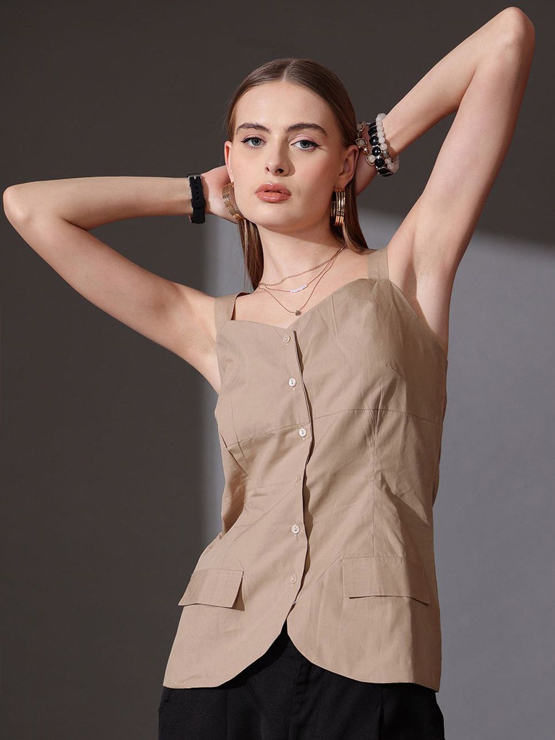 STREET 9 Shoulder Straps Sleeveless Cotton Top