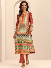 Libas Ethnic Motifs Printed Notched Neck Straight Kurta With Palazzos