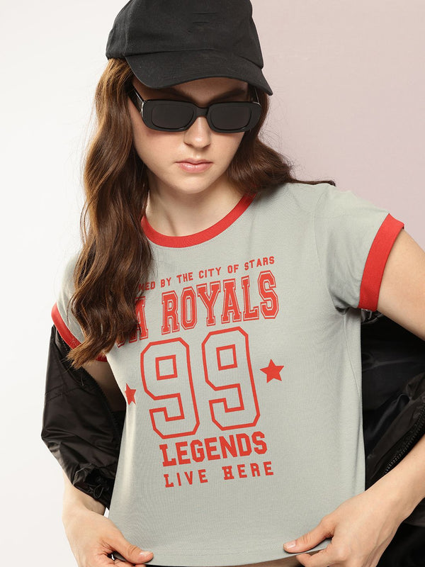 DILLINGER Women Regular Cropped Varsity Printed Tshirt