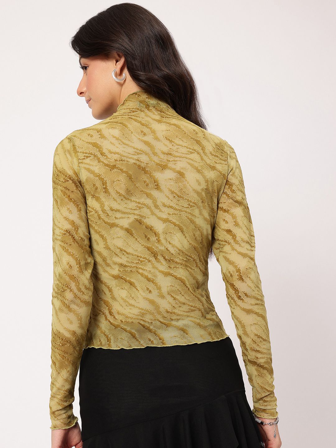 DressBerry Y2K Glam Animal Textured Jacquard Semi Sheer Top