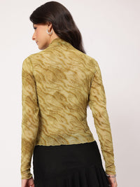DressBerry Y2K Glam Animal Textured Jacquard Semi Sheer Top