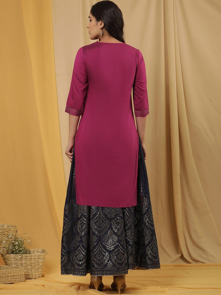W Geometric Printed Regular Beads and Stones Kurta with Skirt