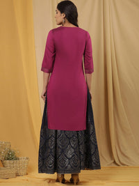 W Geometric Printed Regular Beads and Stones Kurta with Skirt