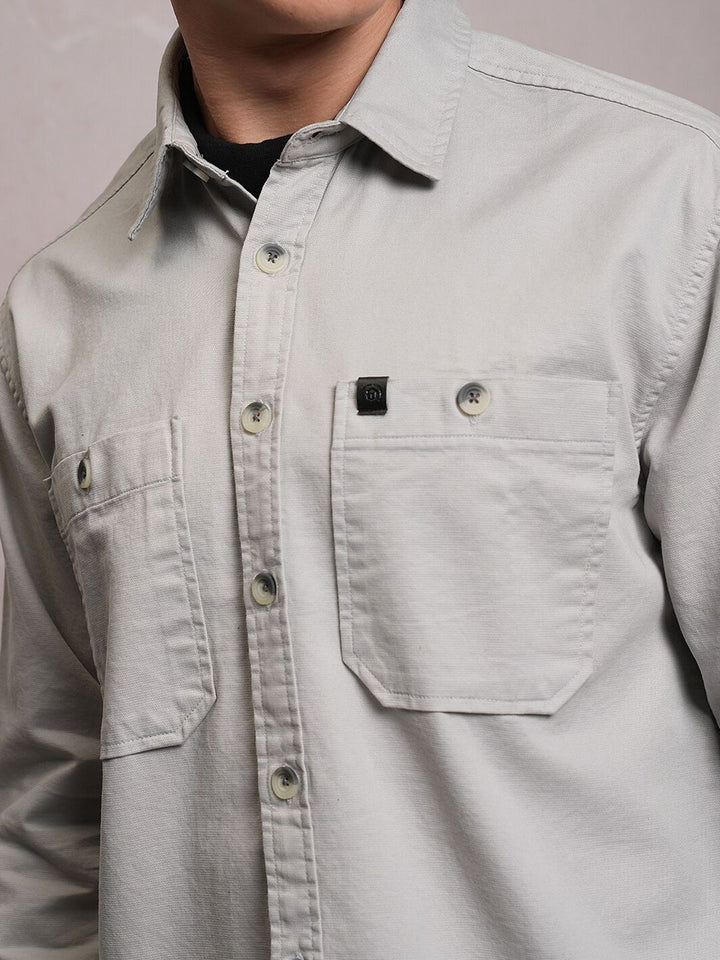 LOCOMOTIVE Premium Washed Dobby Textured Solid Utility Pocket Cotton Overshirt