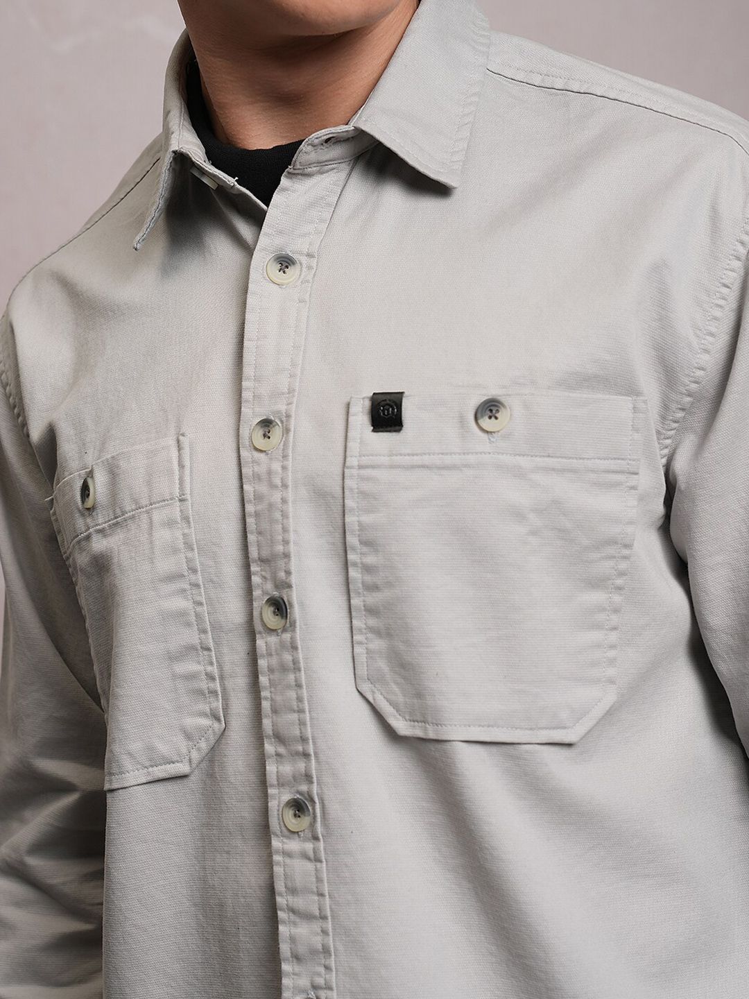 LOCOMOTIVE Premium Washed Dobby Textured Solid Utility Pocket Cotton Overshirt