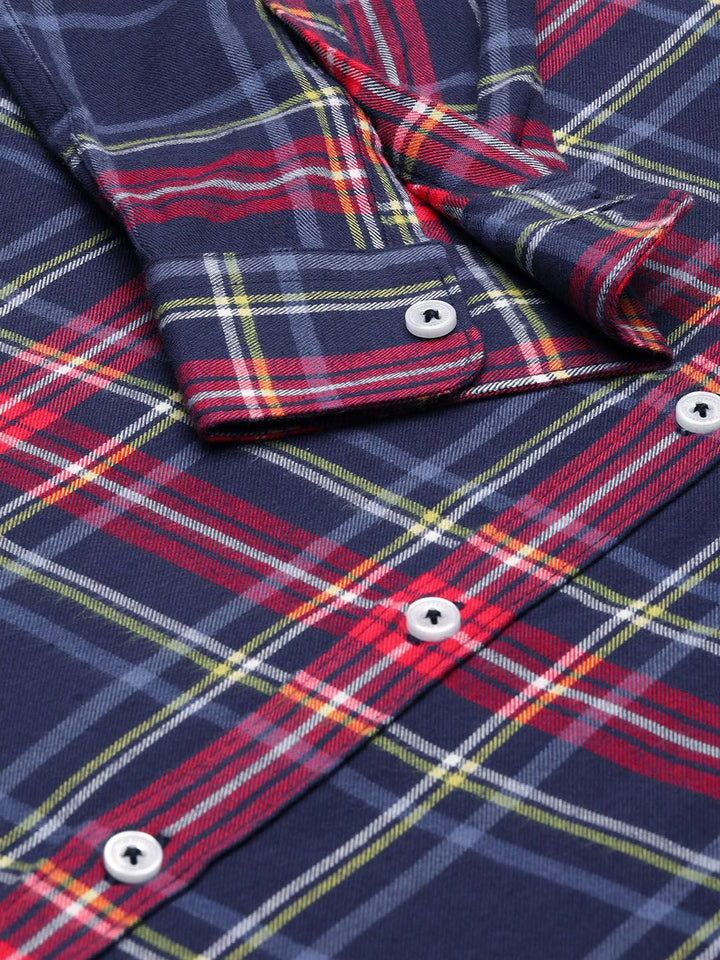 THE BEAR HOUSE Men Blue Flannel Slim Fit Pure Cotton Checked Casual Shirt
