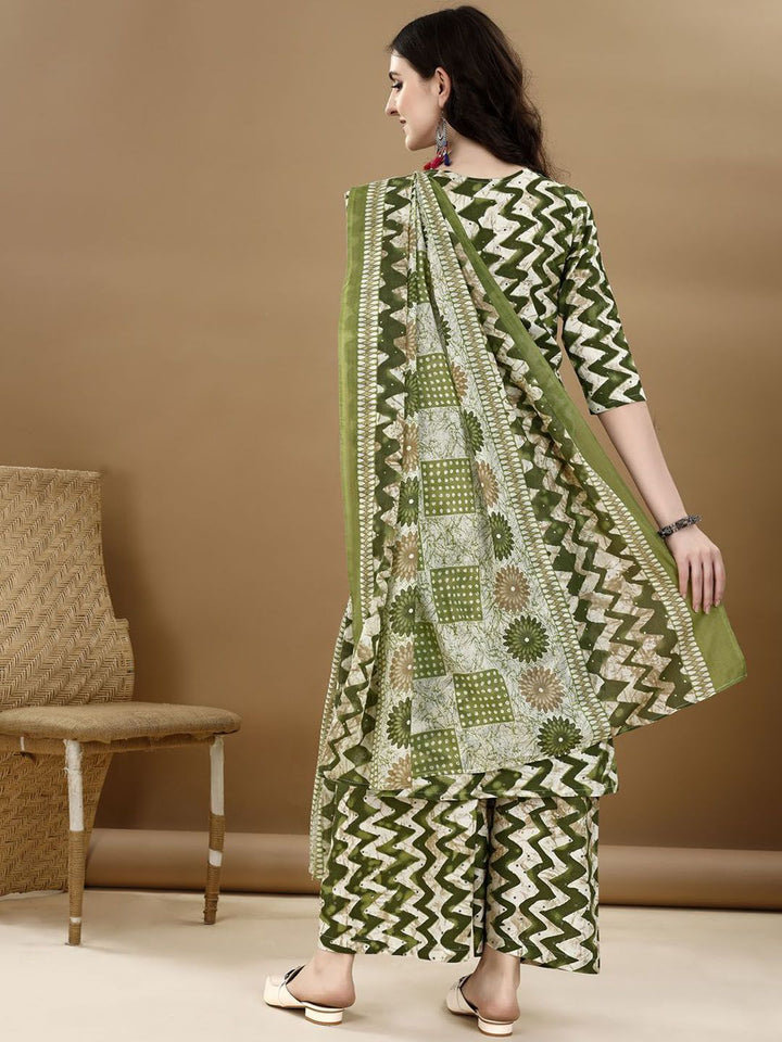KALINI Chevron Printed Regular Kurta with Palazzos & Dupatta