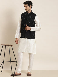 SOJANYA Mandarin Collar Straight Regular Kurta With Churidar & Nehru Jacket