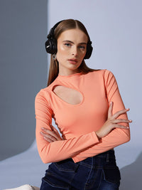 STREET 9 High Neck Cut Out Solid Crop Top