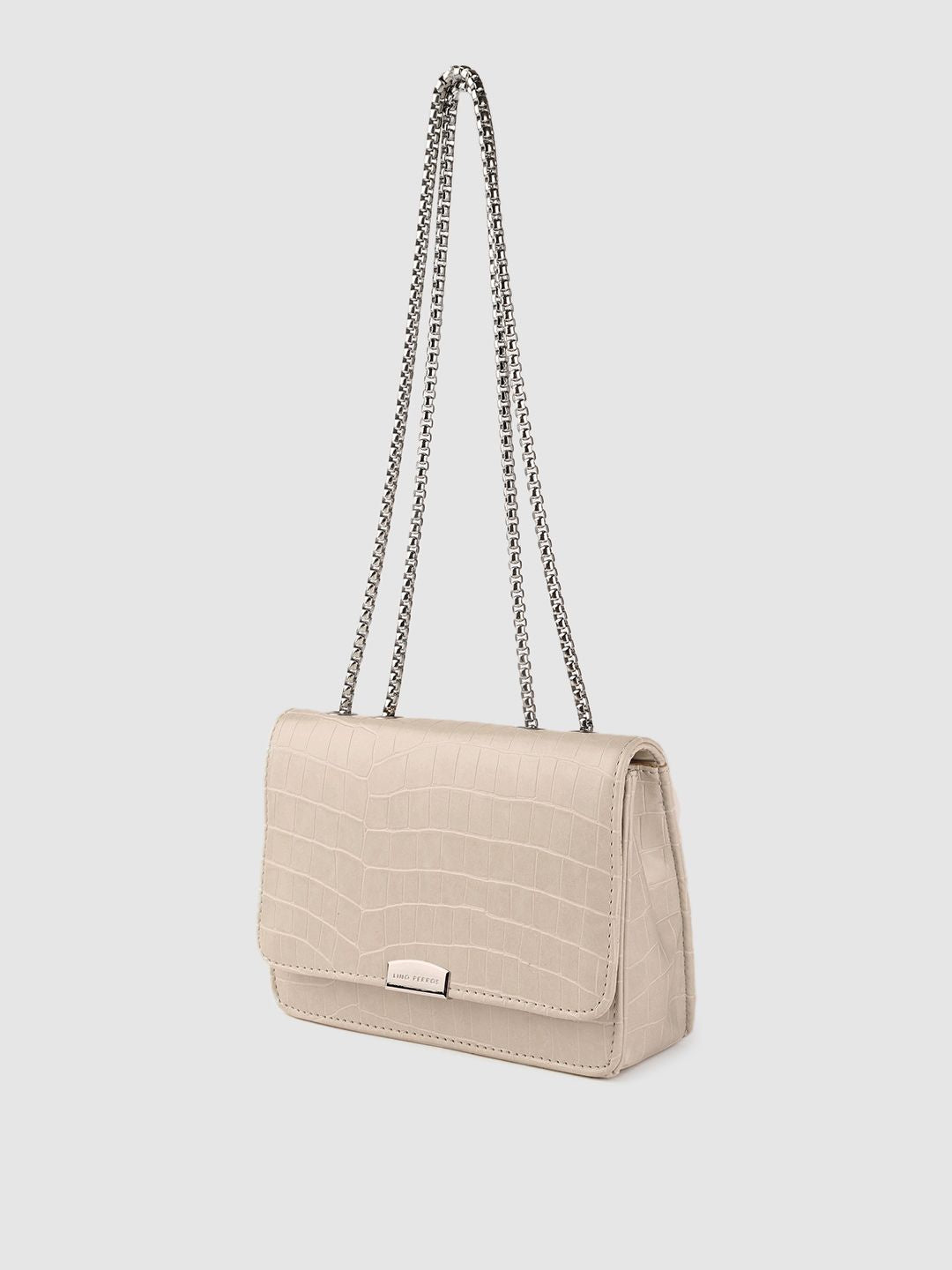 Lino Perros Women Off White Croc Textured Structured Shoulder Bag