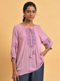 W Pure Cotton Print Tie-Up Neck Top
