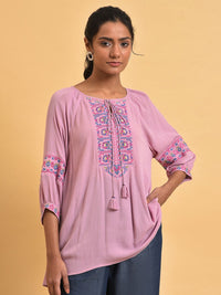 W Pure Cotton Print Tie-Up Neck Top