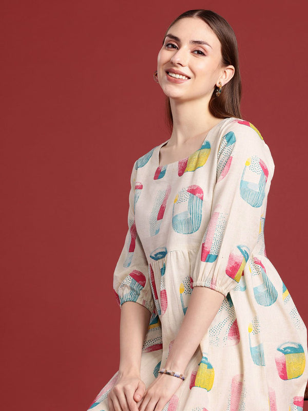 Anouk Print Puff Sleeve A-Line Dress
