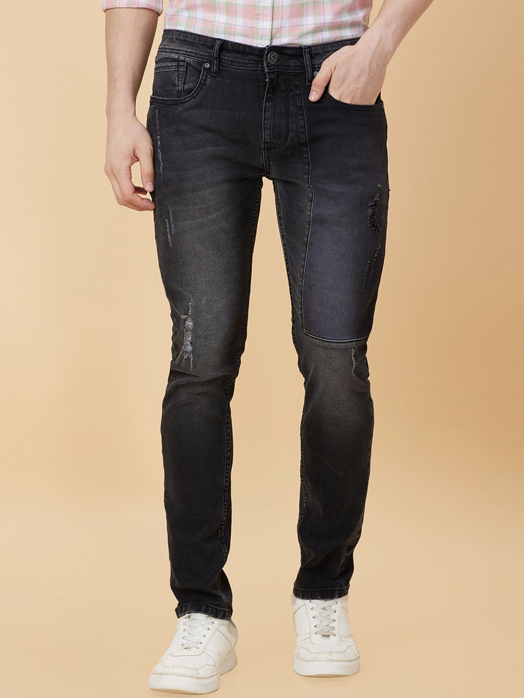 Being Human Men Slim Fit Low Distress Heavy Fade Stretchable Jeans