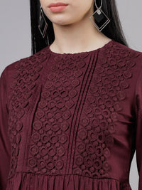 Tokyo Talkies Burgundy Lace Inserts Peplum Top