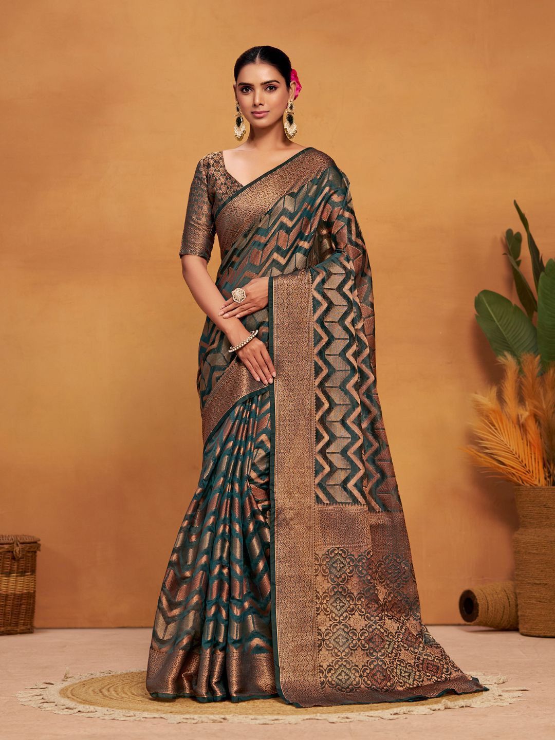 KALINI Woven Banarasi Organza Silk Saree with Blouse Piece