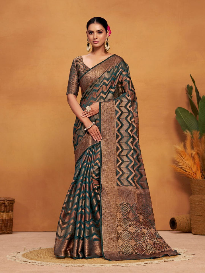 KALINI Woven Banarasi Organza Silk Saree with Blouse Piece