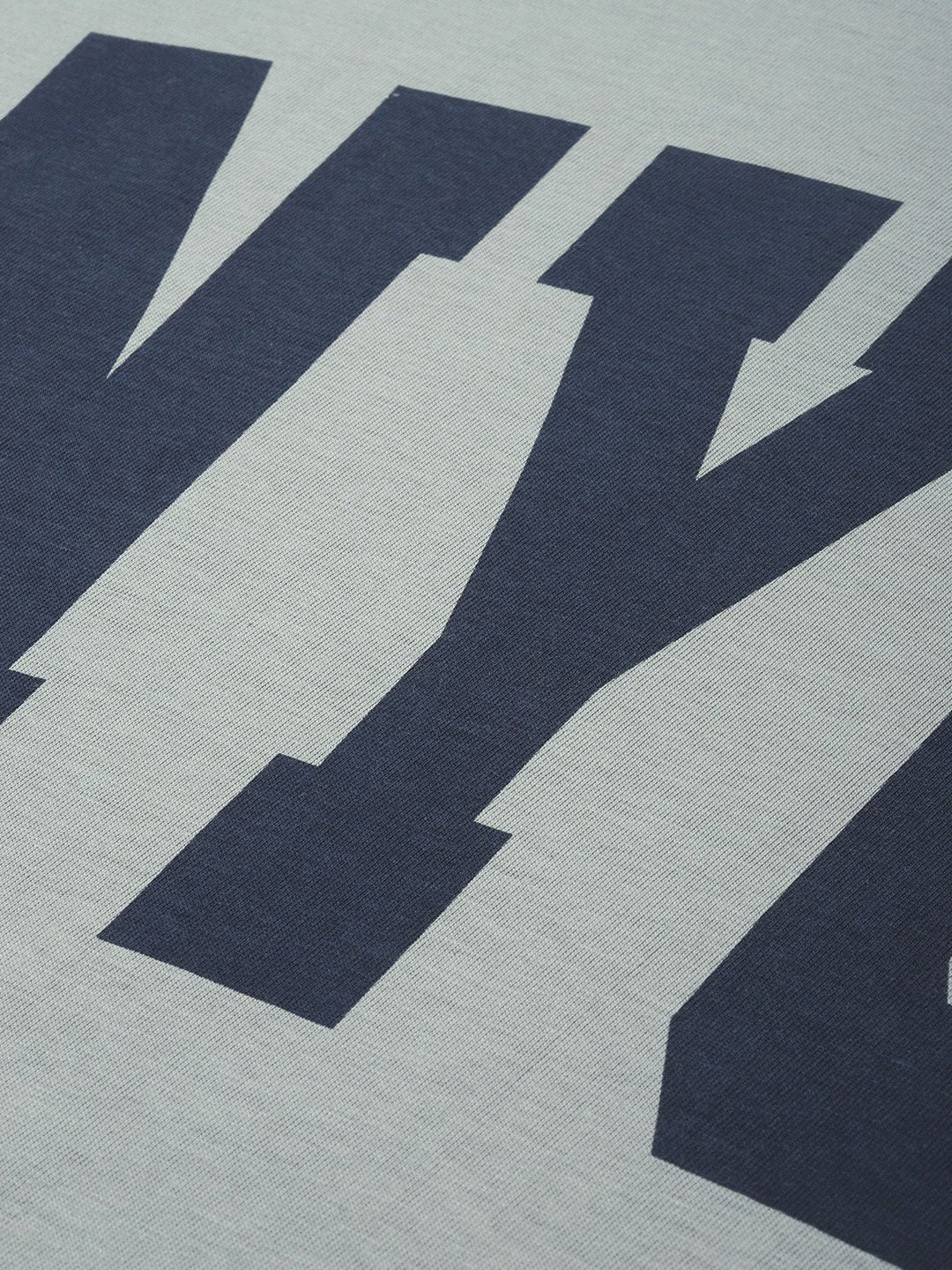 DILLINGER Men Grey & Navy Blue Typography Print Pure Cotton Loose T-shirt