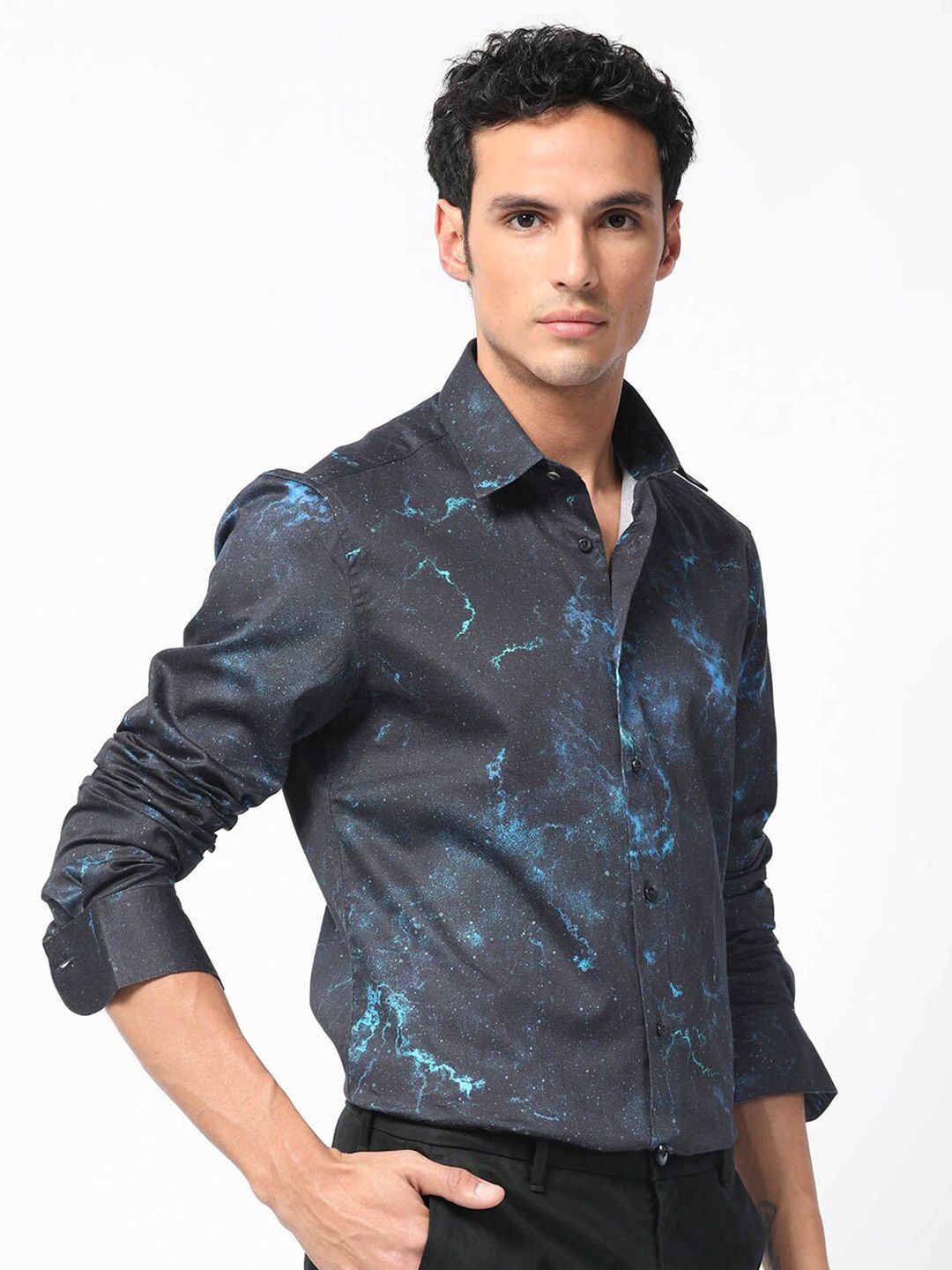 RARE RABBIT Men Galaxx Slim Fit Abstract Printed Cotton Shirt
