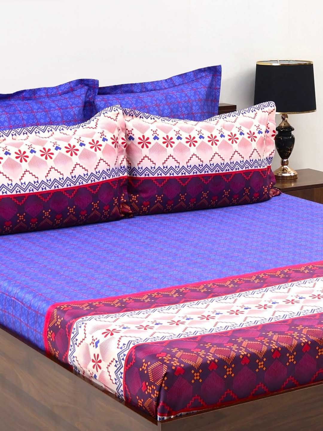 BOMBAY DYEING Celebrating India Violet Printed Cotton 300TC King Bedsheet Set 2.74 x 2.74m