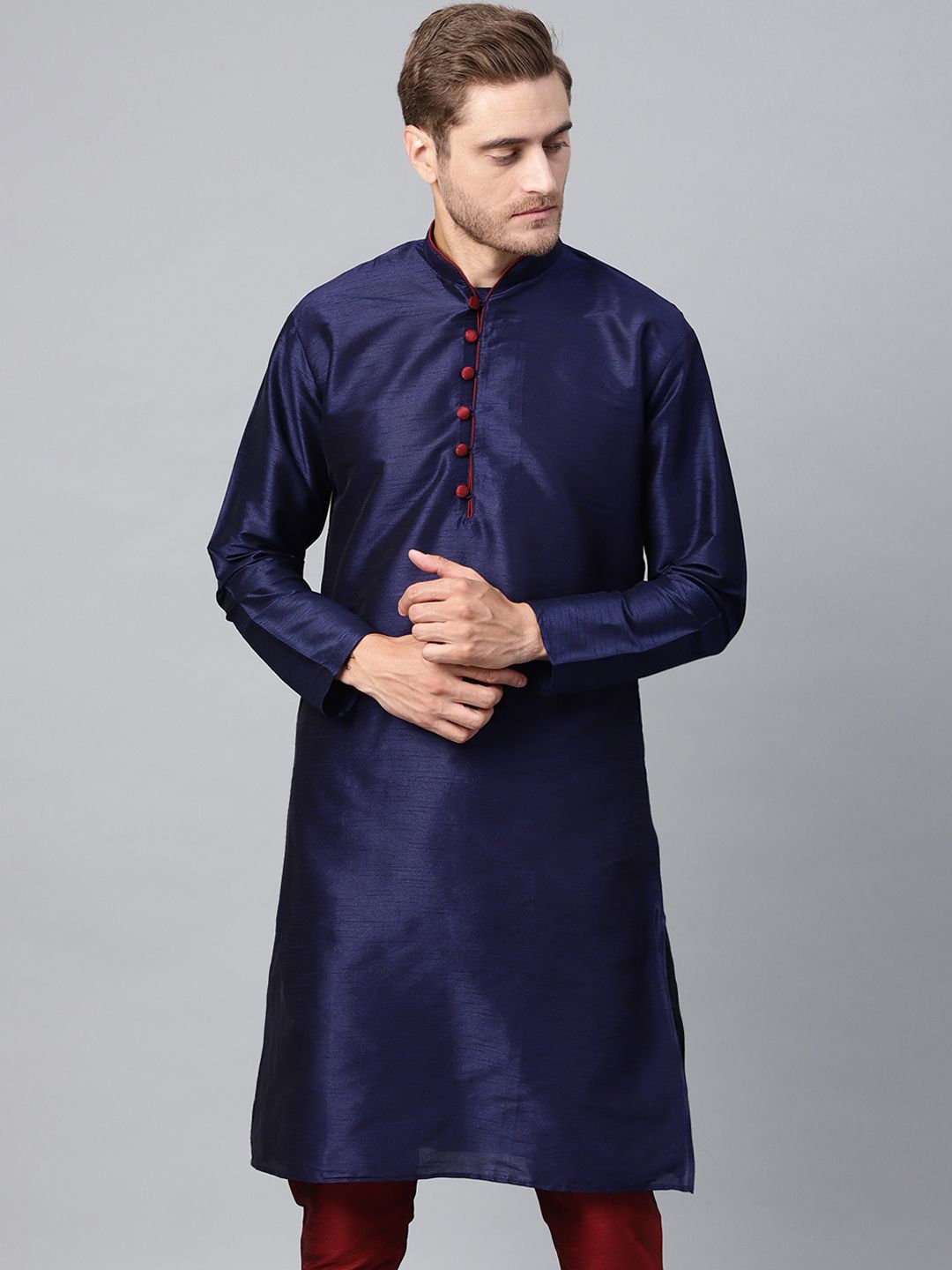 SOJANYA Men Navy Blue Solid Straight Kurta