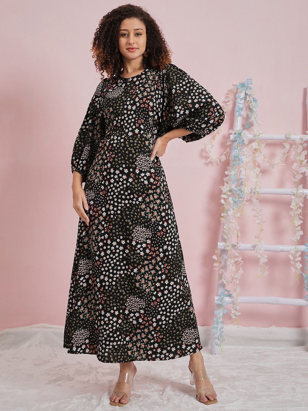 Athena Floral Printed Flutter Sleeve Crepe Maxi Dress