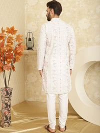 SOJANYA Ethnic Motifs Embroidered Sequined Pure Cotton Straight Kurta with Churidar
