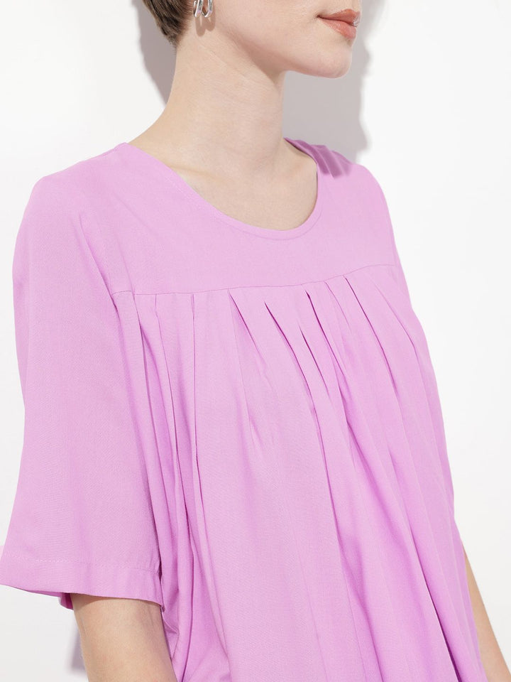 DressBerry Pastel Lilac Pleasing Pleated Flared Top