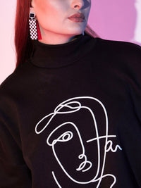 STREET 9 Graphic Printed Turtle Neck Fleece Pullover Sweatshirt