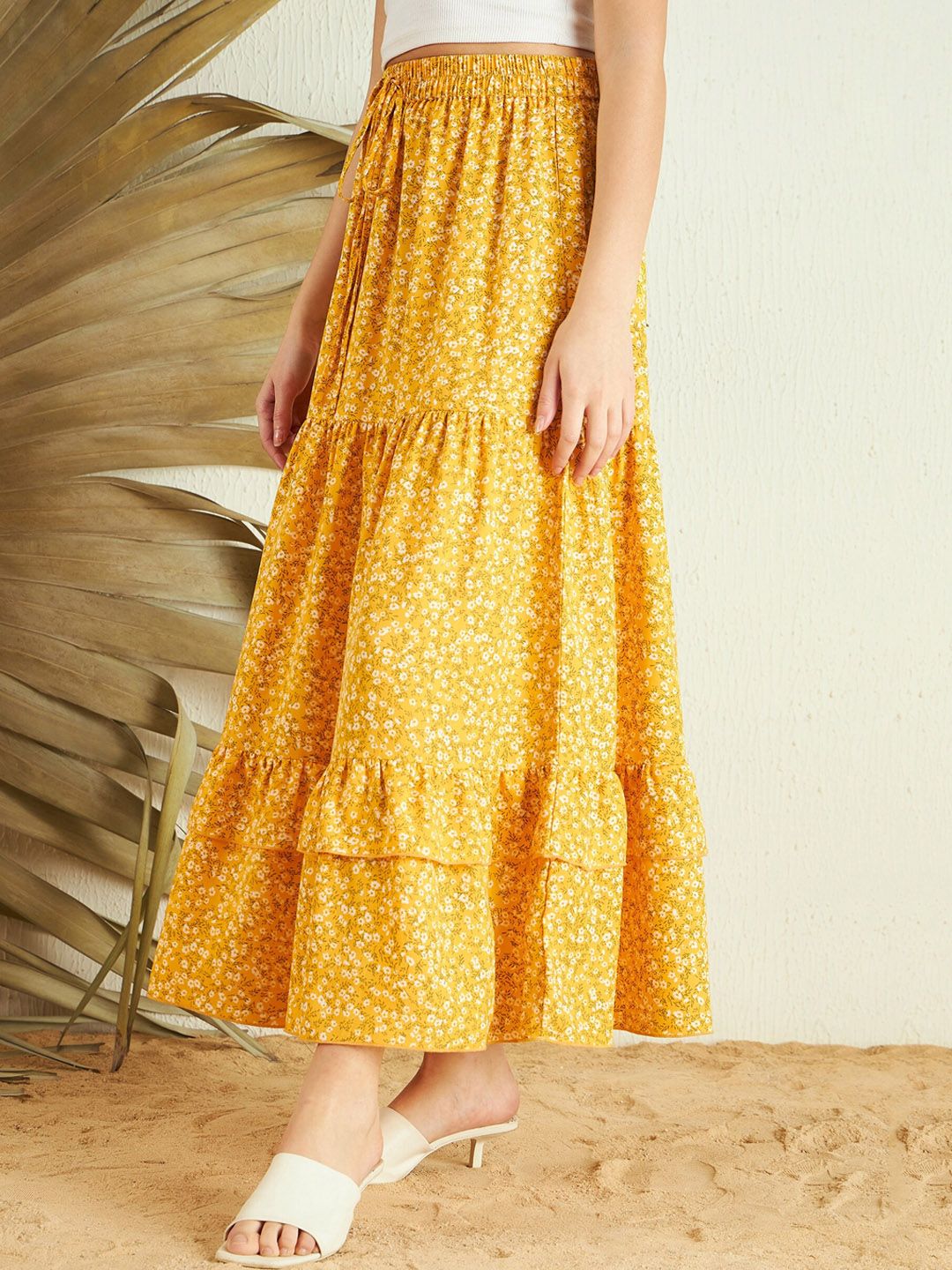 Berrylush Floral Printed Layered A-Line Maxi Skirt