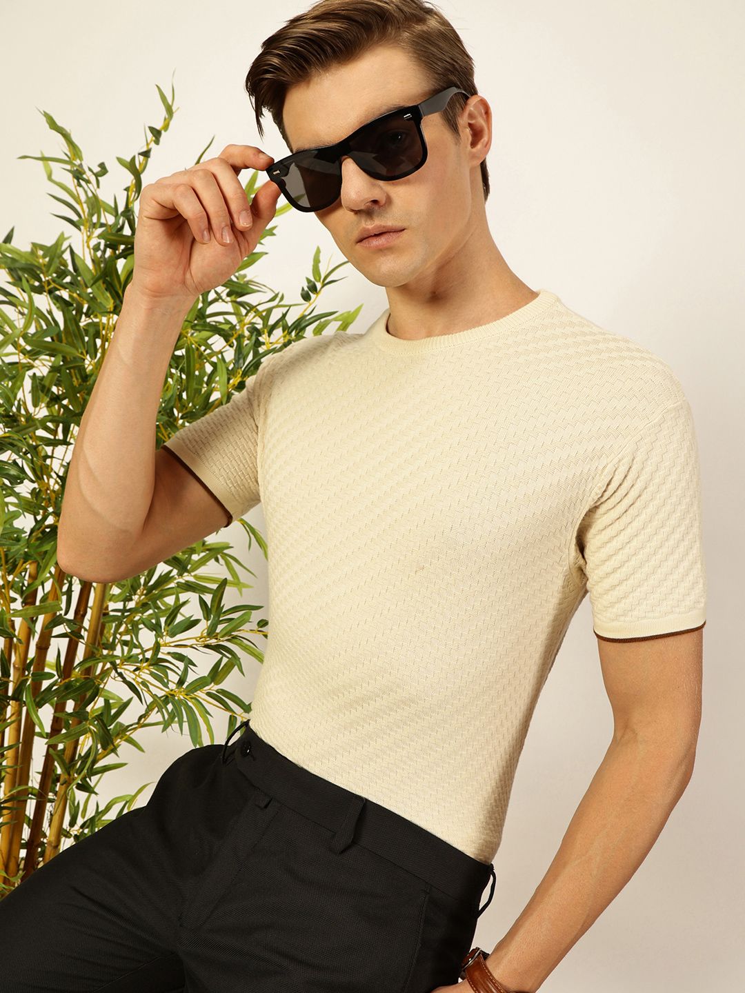 Thomas Scott Men Knit Textured Round Neck T-shirt