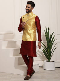 SOJANYA Men Woven Design Kurta with Churidar with Nehru Jacket