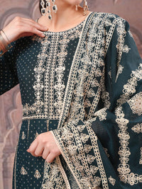 Vishudh Green Embroidered Regular Kurta with Trousers & Dupatta