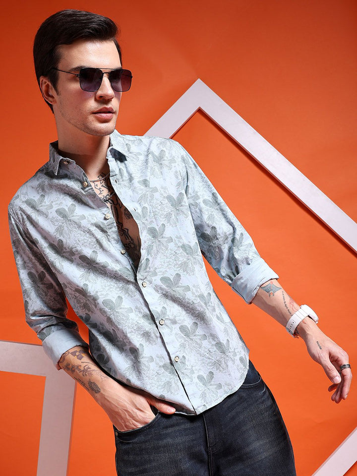 The Indian Garage Co Men Blue Slim Fit Printed Casual Shirt