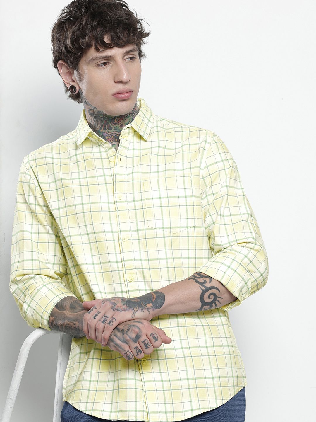 The Indian Garage Co Pure Cotton Slim Fit Checked Casual Shirt