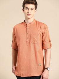 DENNISON Men Mandarin Collar Roll-Up Sleeves Kurta