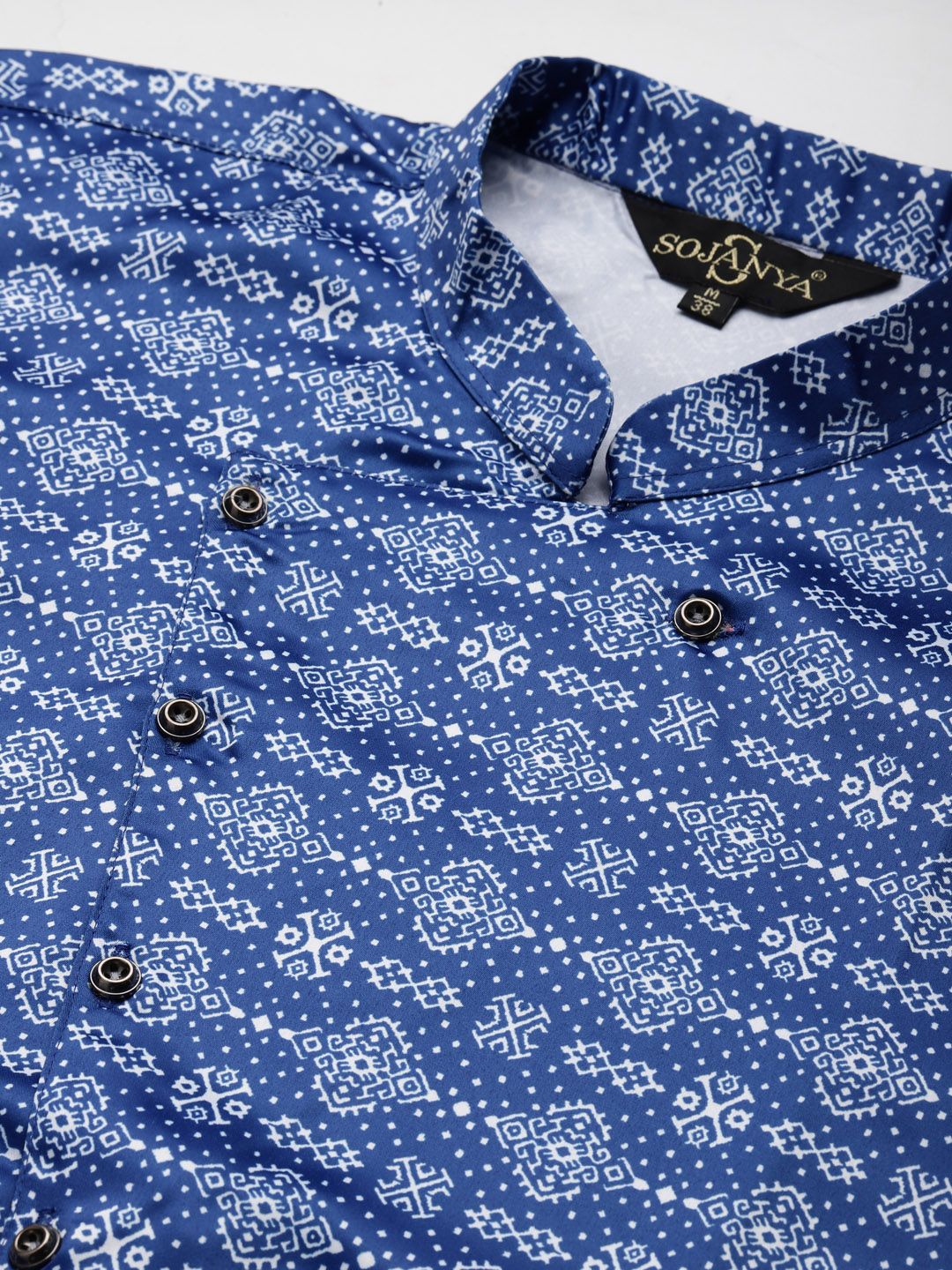 SOJANYA Men Blue Kurta with Churidar & Printed Jacket