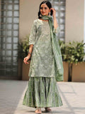 Libas Floral Printed Round Straight Pure Cotton Kurta & Sharara With Dupatta