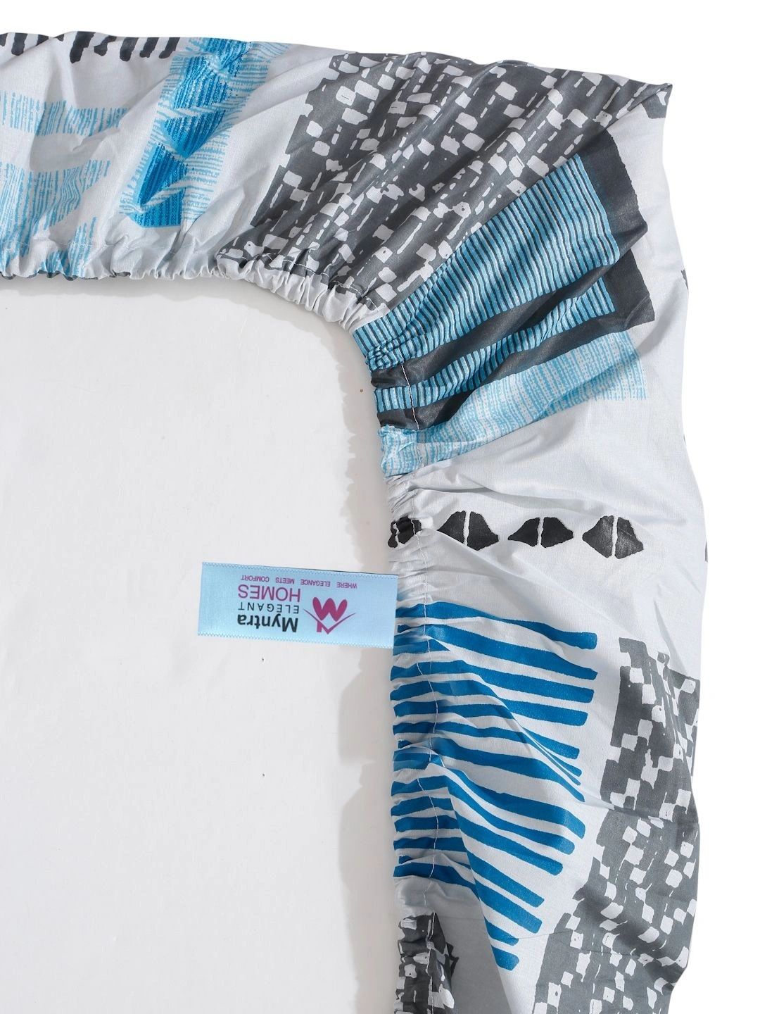Myntra Elegant Homes Blue Geometric 400 TC Single Bedsheet with 1 Pillow Covers