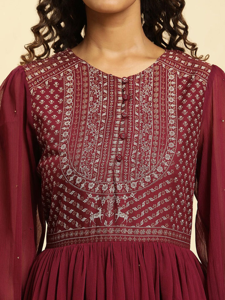W Floral Embroidered Maxi Ethnic Dress