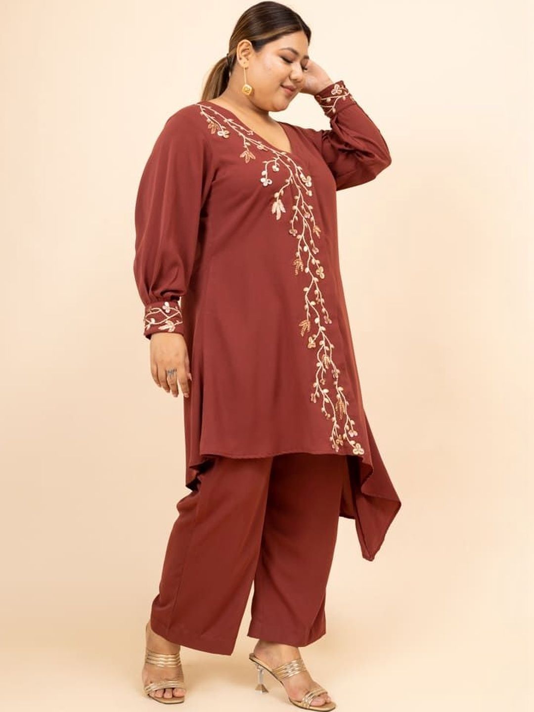 Mamicha Women V-Neck Tunic & Palazzos Co-Ords